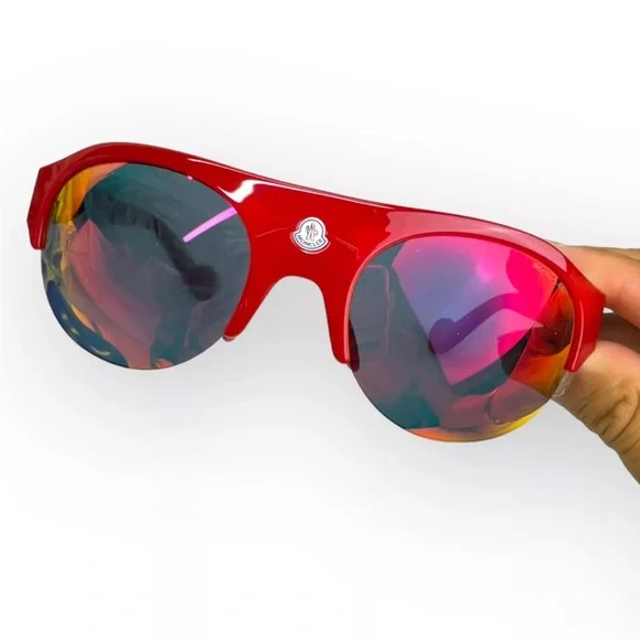 NEW MONCLER Sunglasses Red Shield Mirrored Grey (2 Lens) ML0050/S 68C 60 20 135